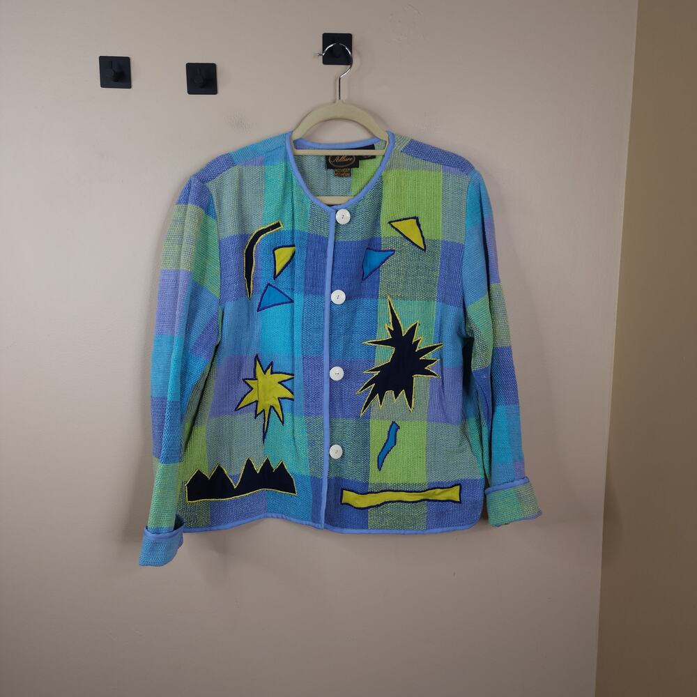 Vintage Allure Patchwork Abstract Embroidered Button Front Jacket Size M